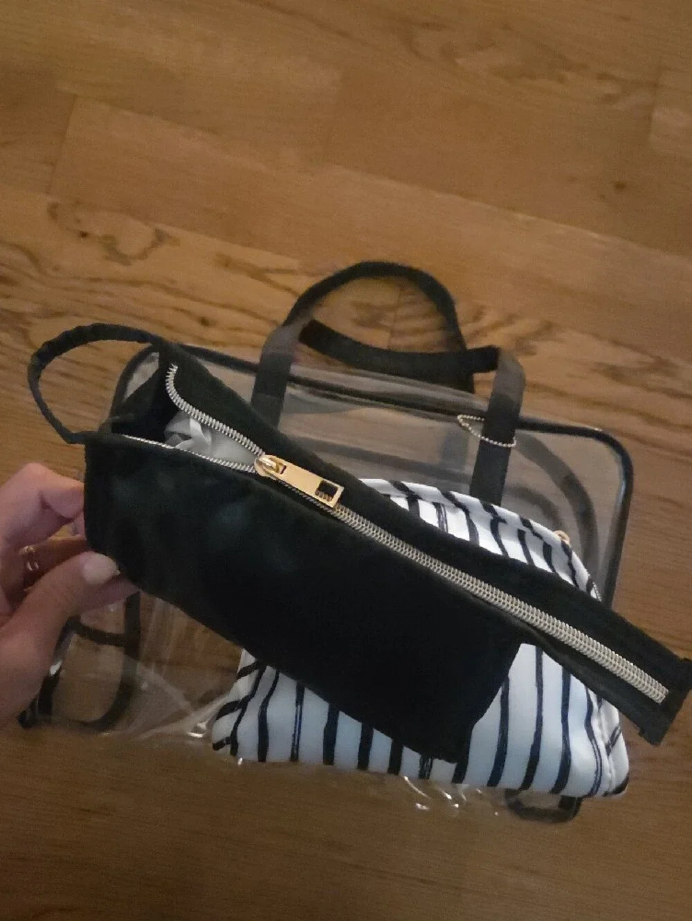 Target Clear Travel Pouch Set with Black Trim and Black-Striped Pouch